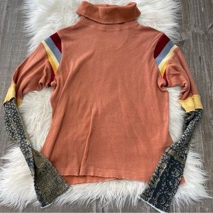 Free People Orange Long Sleeve Top with Patterned Sleeves